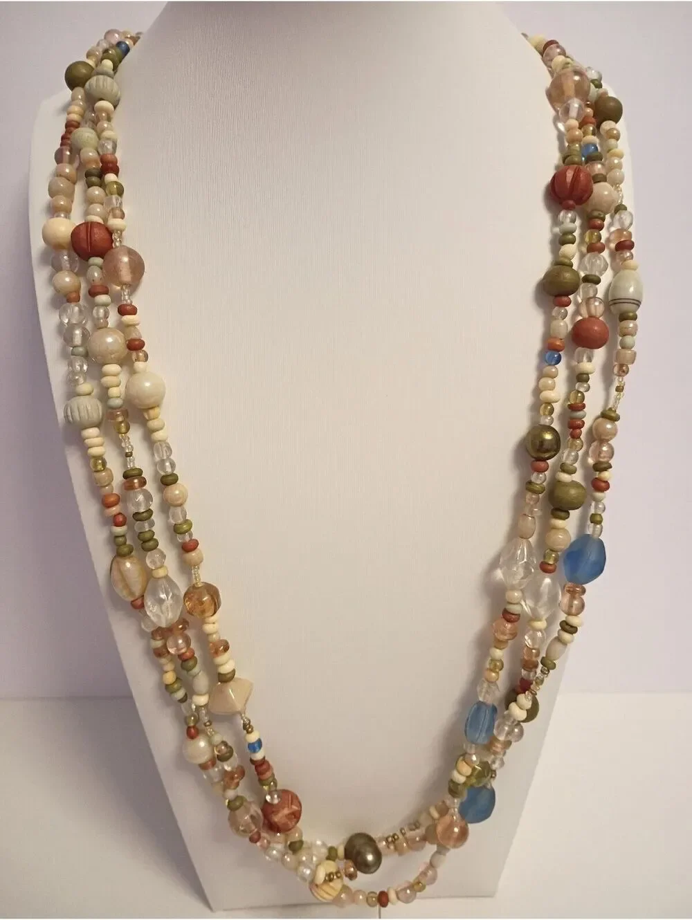 Vintage Beautiful Versatile Necklace, Triple Strand Multi Colors of Glass Beads